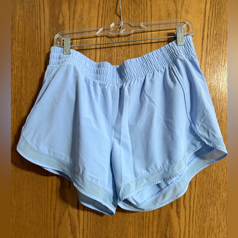 Athleta Light Blue Mesh Racer Run 4” Short